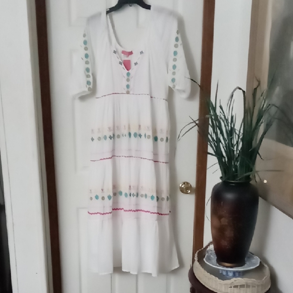 Simply Southern White Dress with Pink and Teal Accents XXL